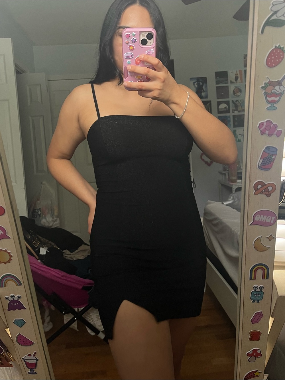 H&M Black Spaghetti-Strap Black Mini Dress with Side Slit